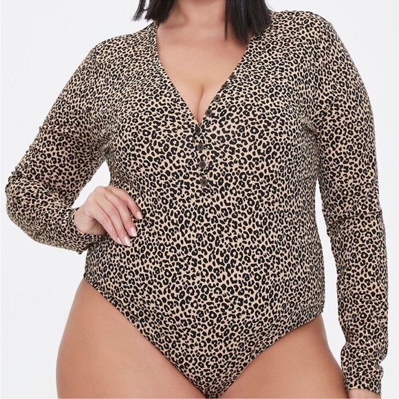 Forever 21 Plus Size Leopard Print Bodysuit 3X NWT - Picture 2 of 12